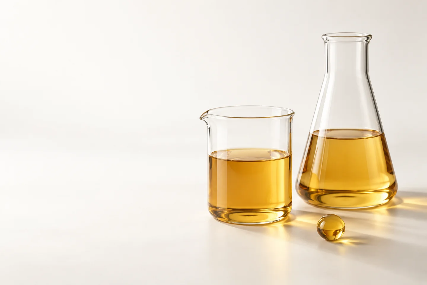 Illustration of glass vessels with golden liquid